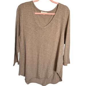 Mododoc burnout tan color long sleeve tapered shirt gentle v-neck large